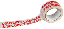 Load image into Gallery viewer, &quot;Contents Checked &amp; Security Sealed&quot; Printed Tape 50mm x 66m 36pk
