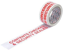 Load image into Gallery viewer, &quot;Contents Checked &amp; Security Sealed&quot; Printed Tape 50mm x 66m 36pk

